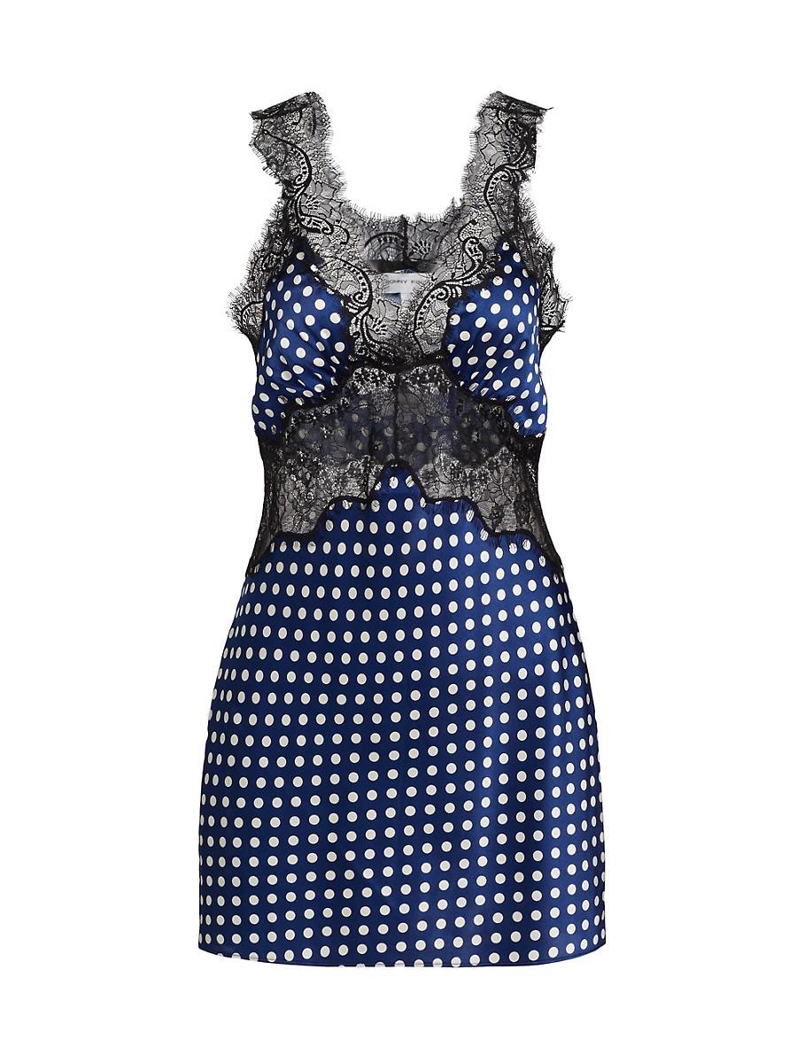 Womens Cleo Lace-Trimmed Polka Dot Silk Minidress Product Image
