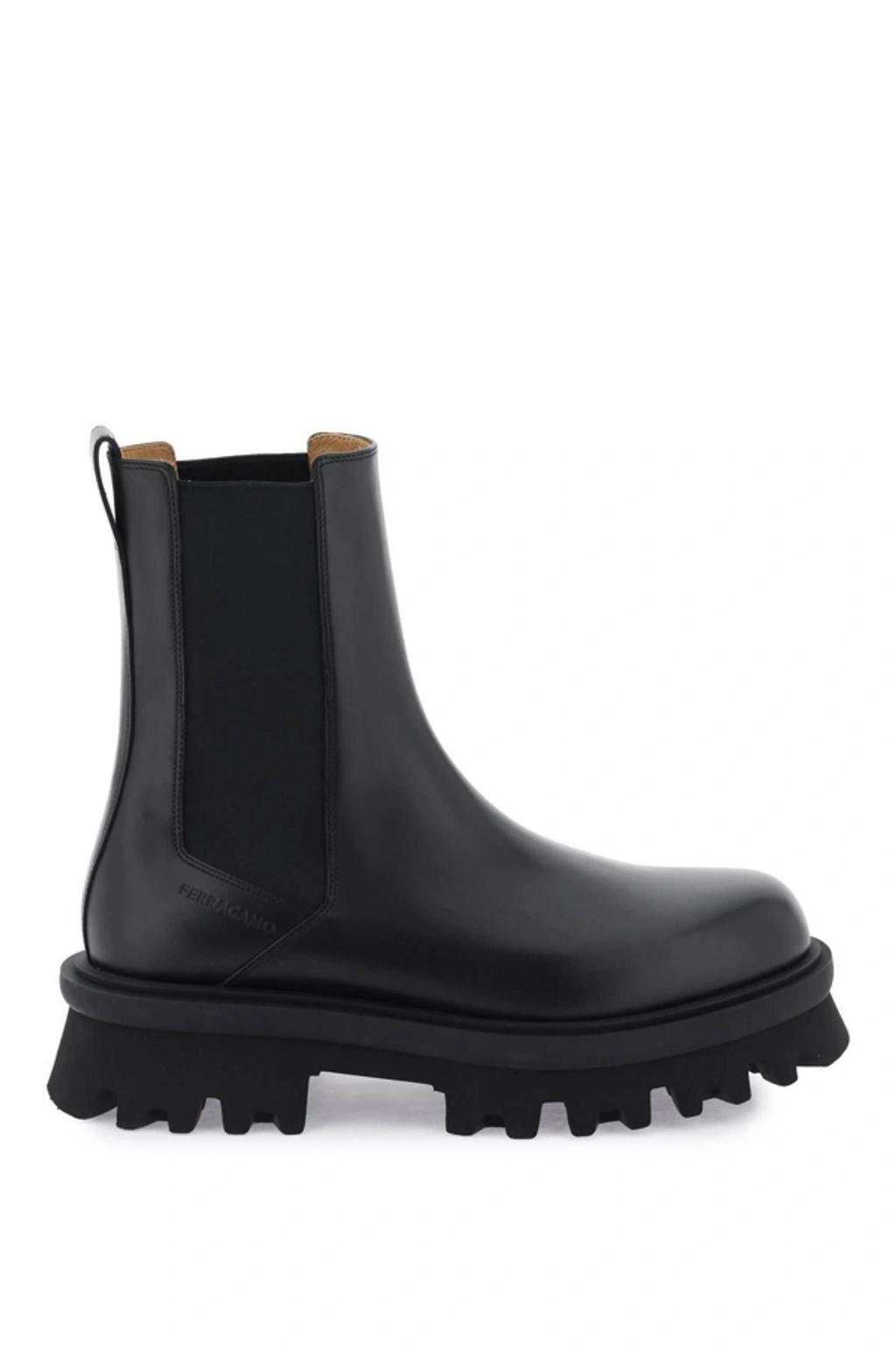 FERRAGAMO Chunky Chelsea Leather Boots In Black Product Image
