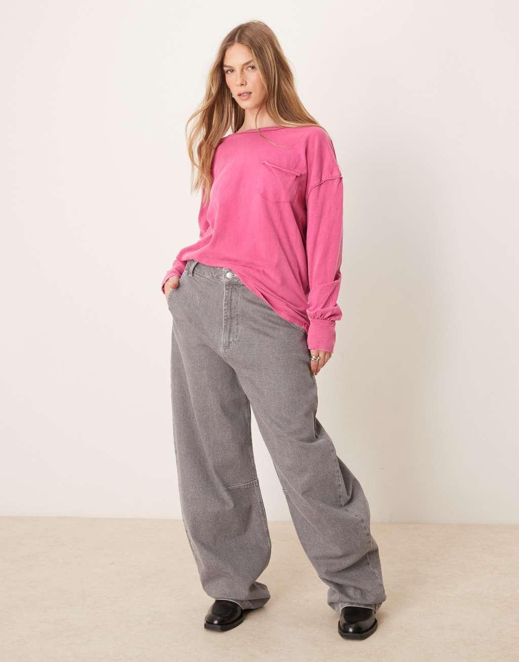Free People fade into you relaxed long sleeve top in pink Product Image