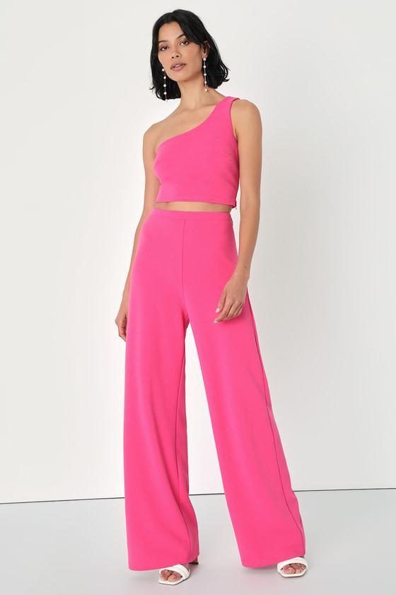 Amor and Beyond Hot Pink One-Shoulder Two-Piece Jumpsuit Product Image