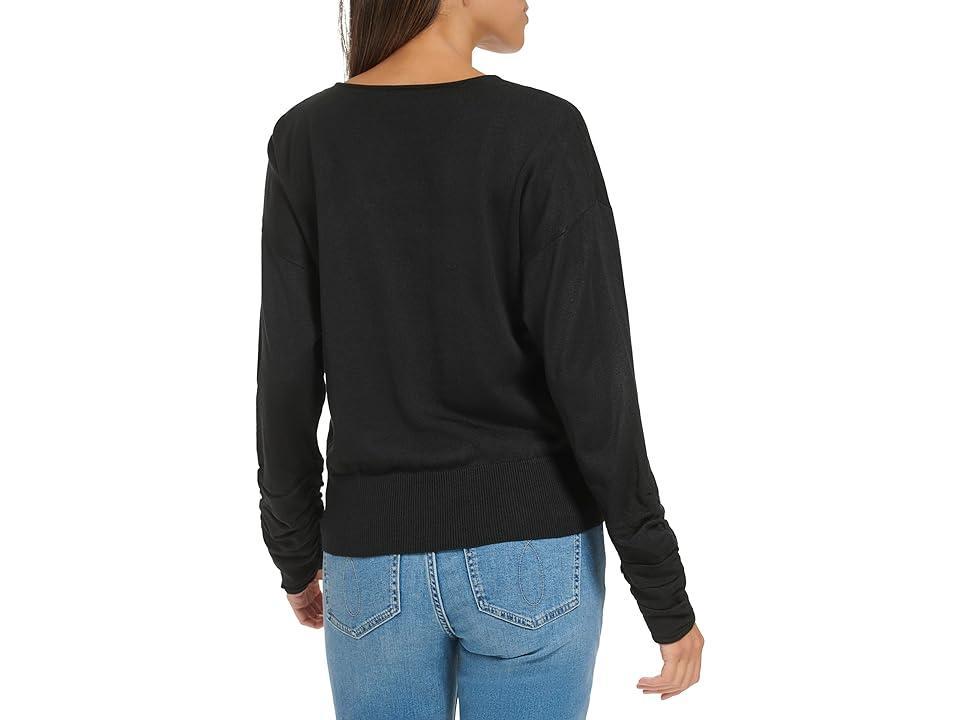 Calvin Klein Ruched Sleeve V-Neck Women's Clothing Product Image