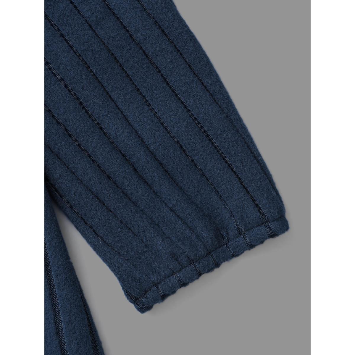 Plus Size Plain Rib Knit Button Detail Dress DarkBlue Women Casual Texture Knit Dresses Bloomchic 12/L Product Image