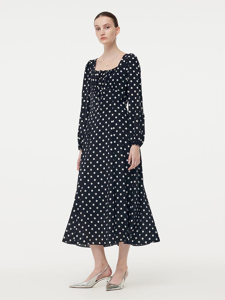 16 Momme Mulberry Slik Polka Dots Women Maxi Dress Product Image