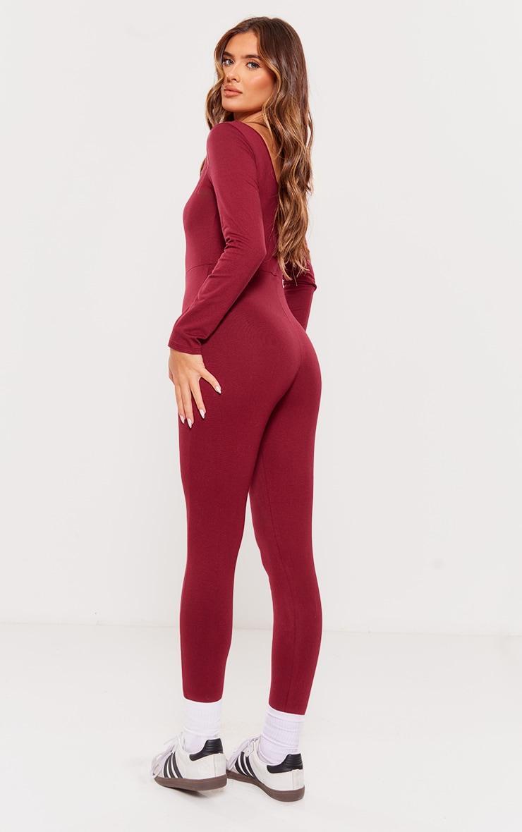 PRETTYLITTLETHING Burgundy Embroidered Scoop Neck Jumpsuit Product Image