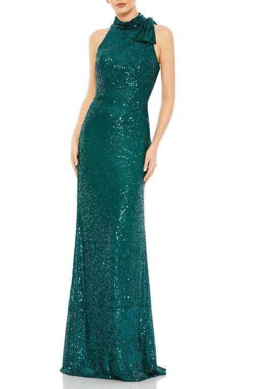 Mac Duggal Sequined Soft Tie Halter Neck Column Gown Product Image