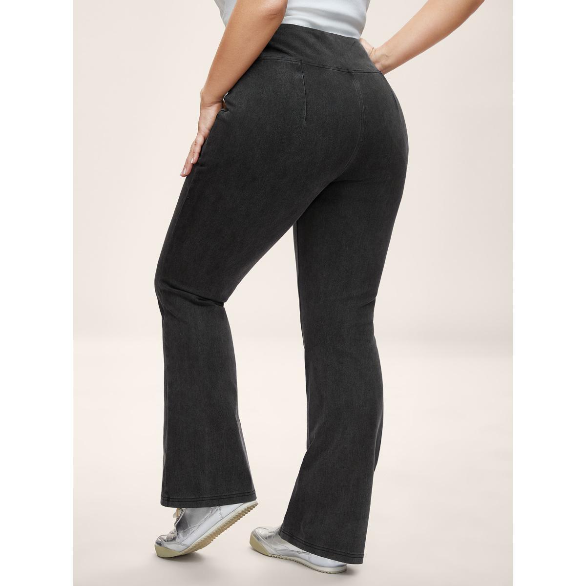 Plus Size Overlap Waist Stretchy Knit Bootcut Jeans Women Denimblack Casual Medium stretch Slanted pocket Jeans BloomChic 24/3X Product Image