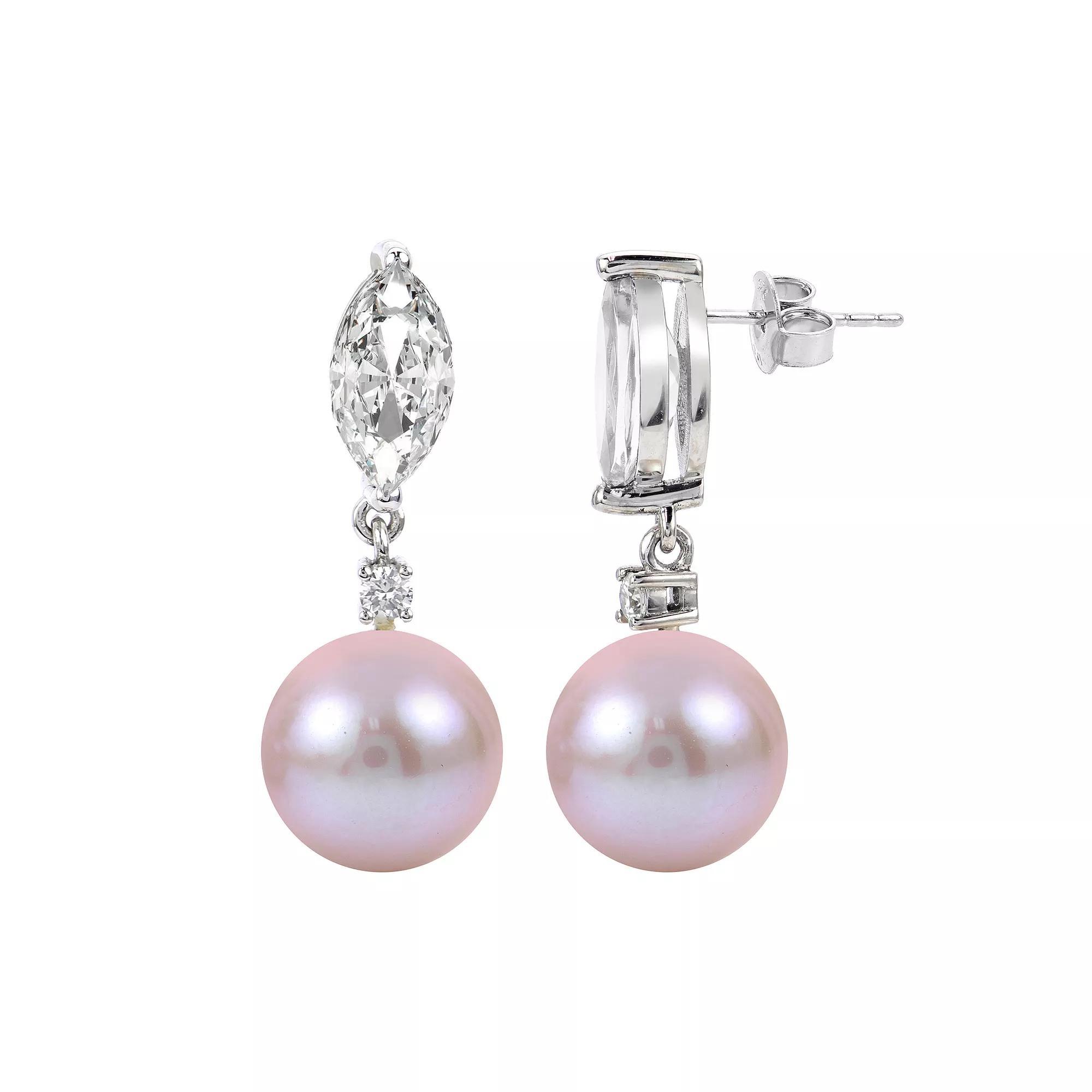 PearLustre by Imperial Sterling Silver Pink Freshwater Cultured Pearl & Lab-Created White Sapphire Drop Earrings, Womens Product Image
