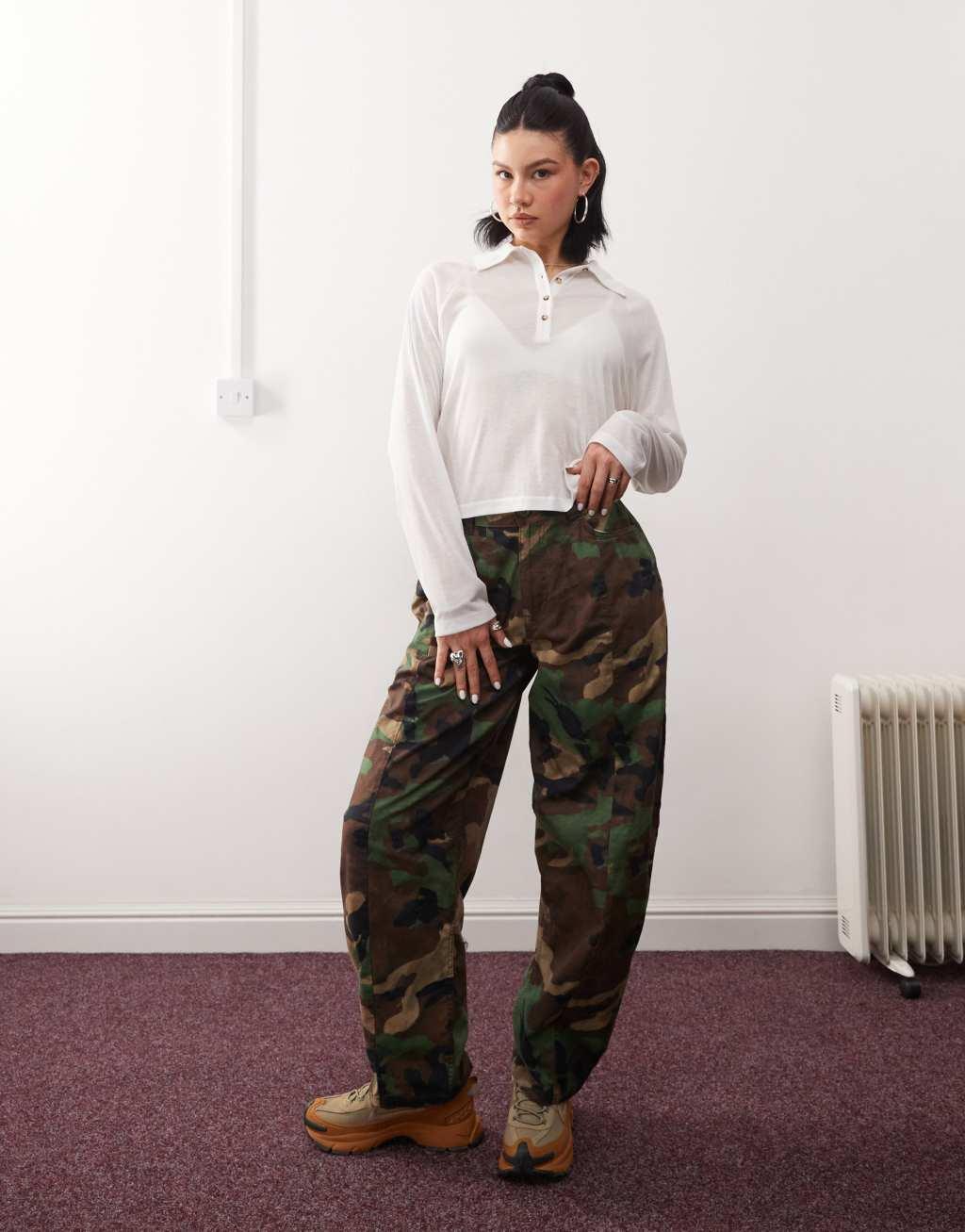 Reclaimed Vintage soft touch relaxed fit polo top in cream Product Image