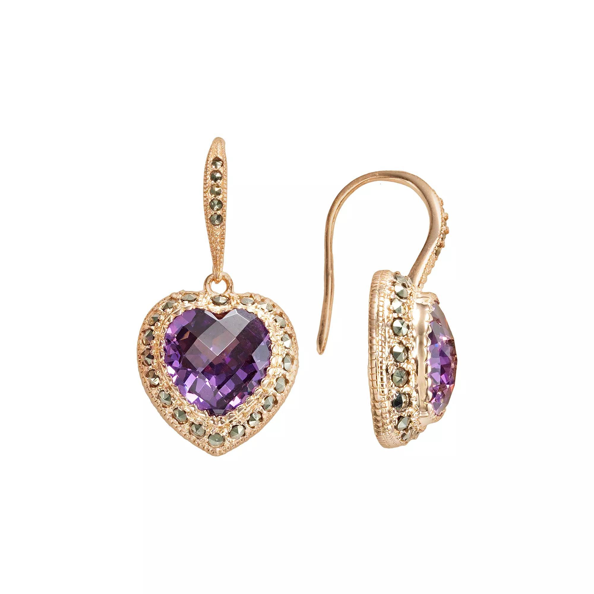 Lavish by TJM 18k Rose Gold Over Silver Cubic Zirconia Heart Drop Earrings, Women's, Multicolor Product Image