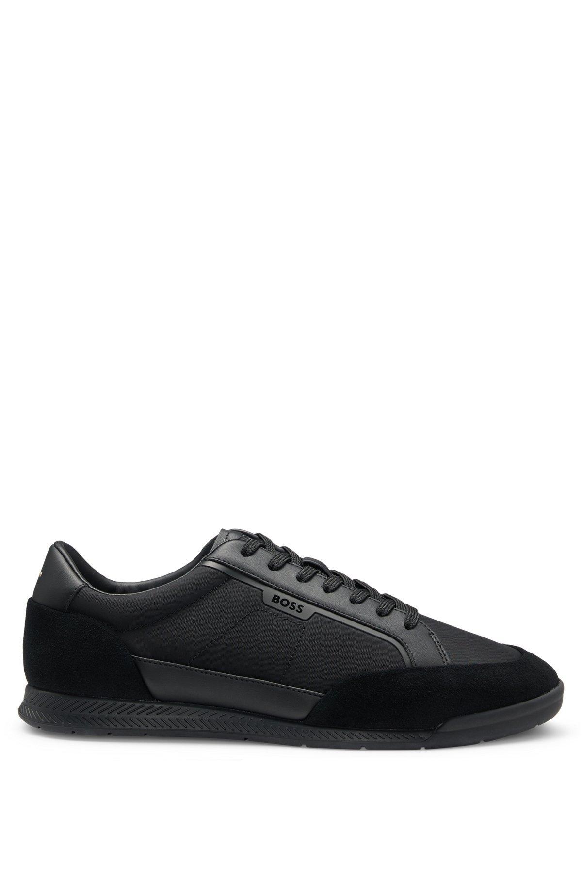 BOSS - Low-top trainers with suede and faux leather - Black Product Image