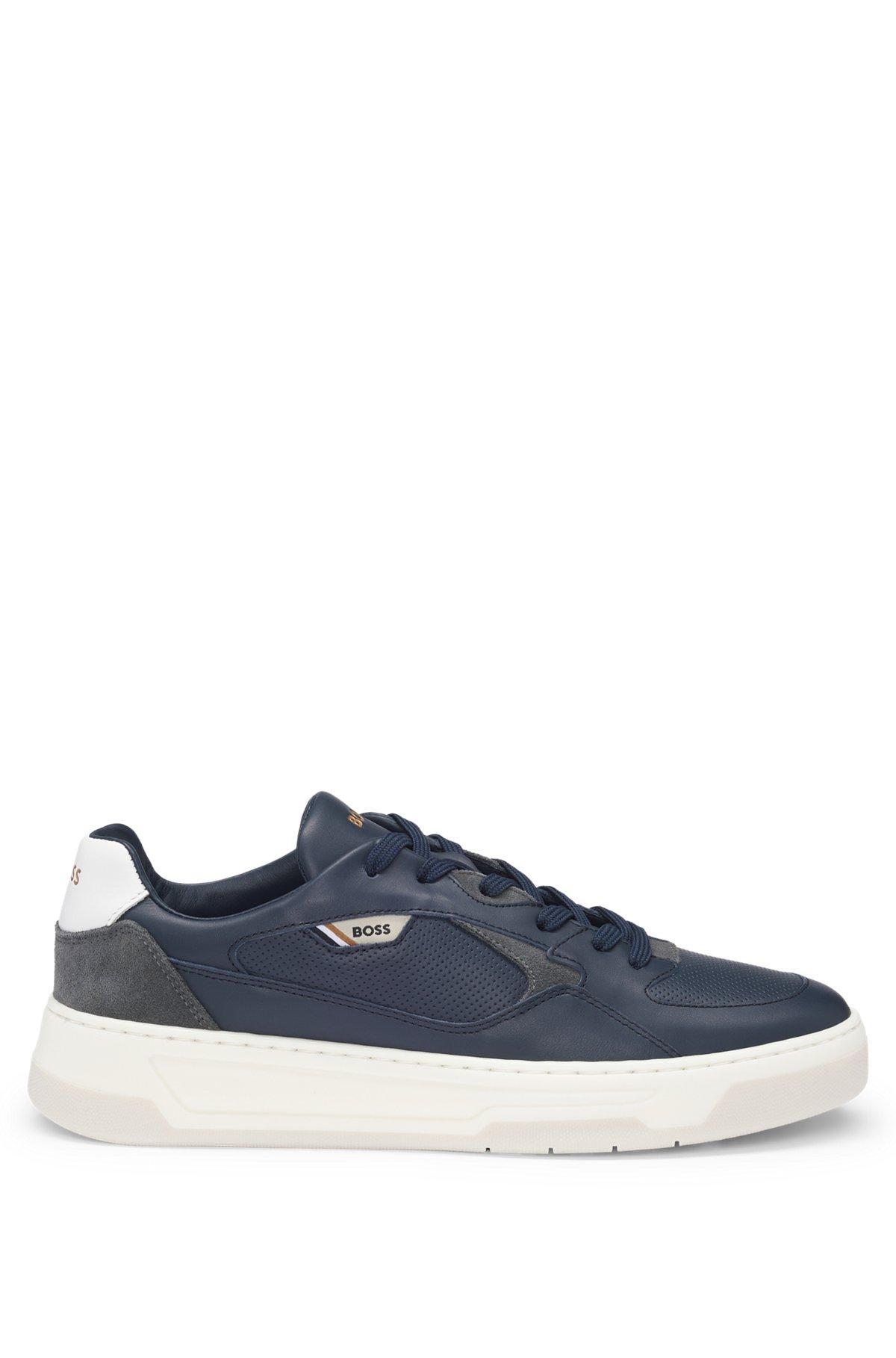 Mixed-leather trainers with layered upper Product Image
