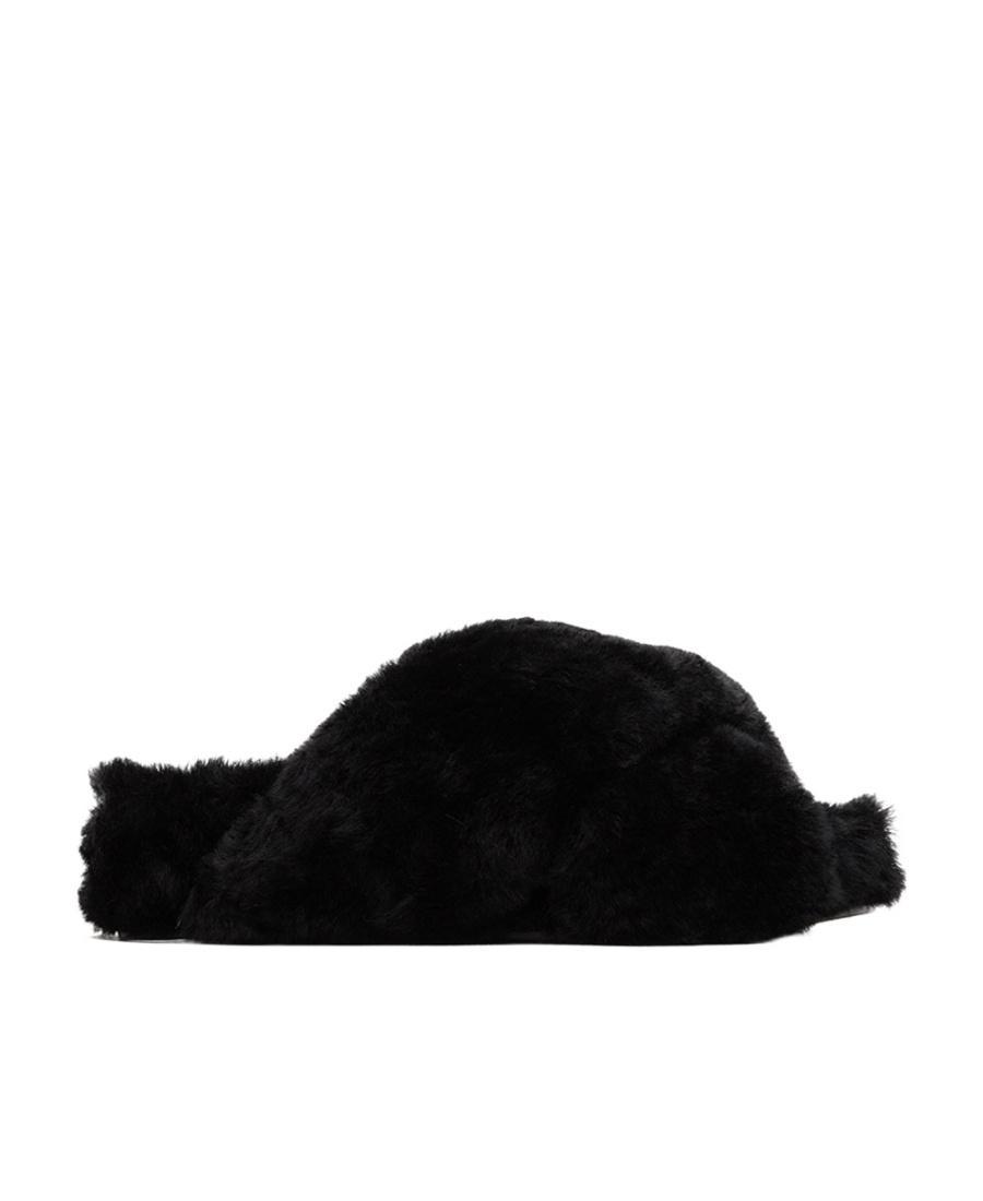 JIL SANDER Shearling Crossover Slides In Black Product Image