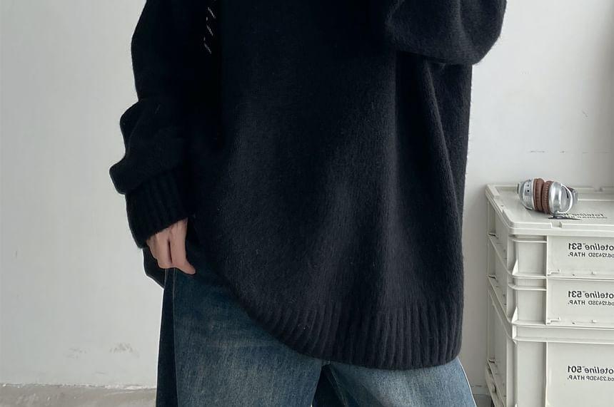 Drop Shoulder Round Neck Plain Oversized Sweater Product Image