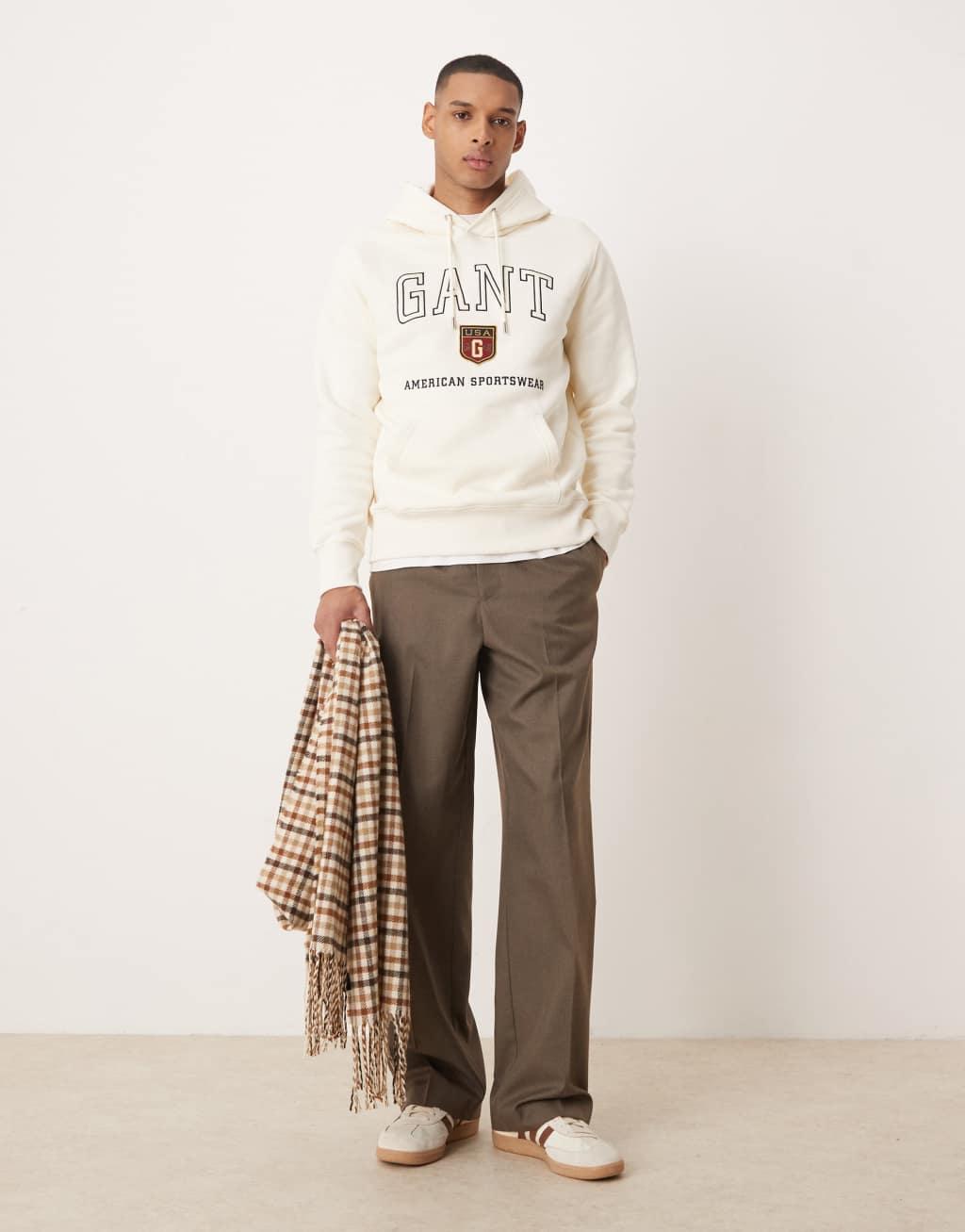 GANT varsity logo hoodie in cream Product Image
