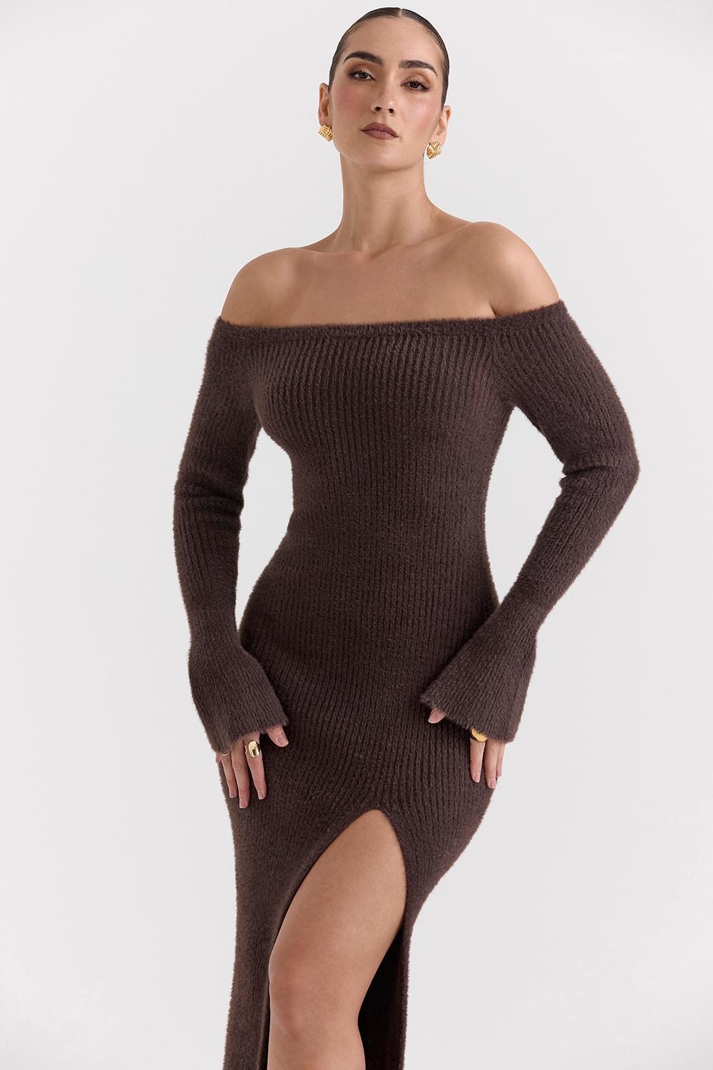 Lucena  espresso knit off shoulder dress Product Image
