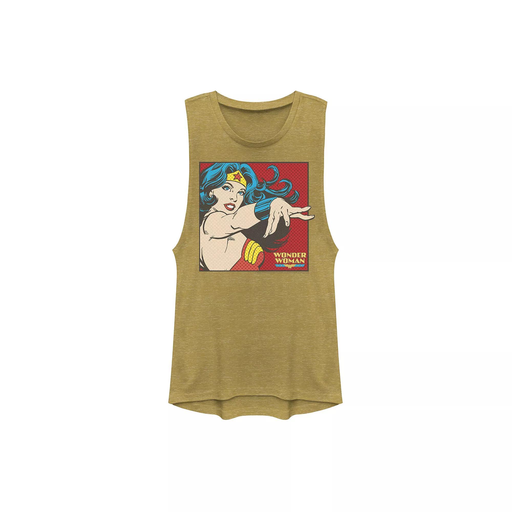 Juniors' DC Comics Wonder Woman Pop Art Portrait Muscle Tank Top, Girl's, Size: Medium, Gold Grey Product Image