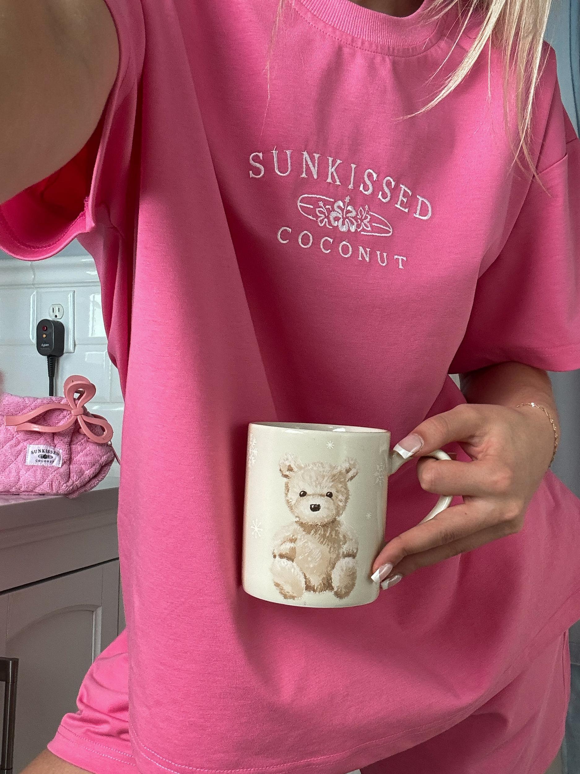 Malibu Pink Basic Watercolor Embroider Tee Product Image
