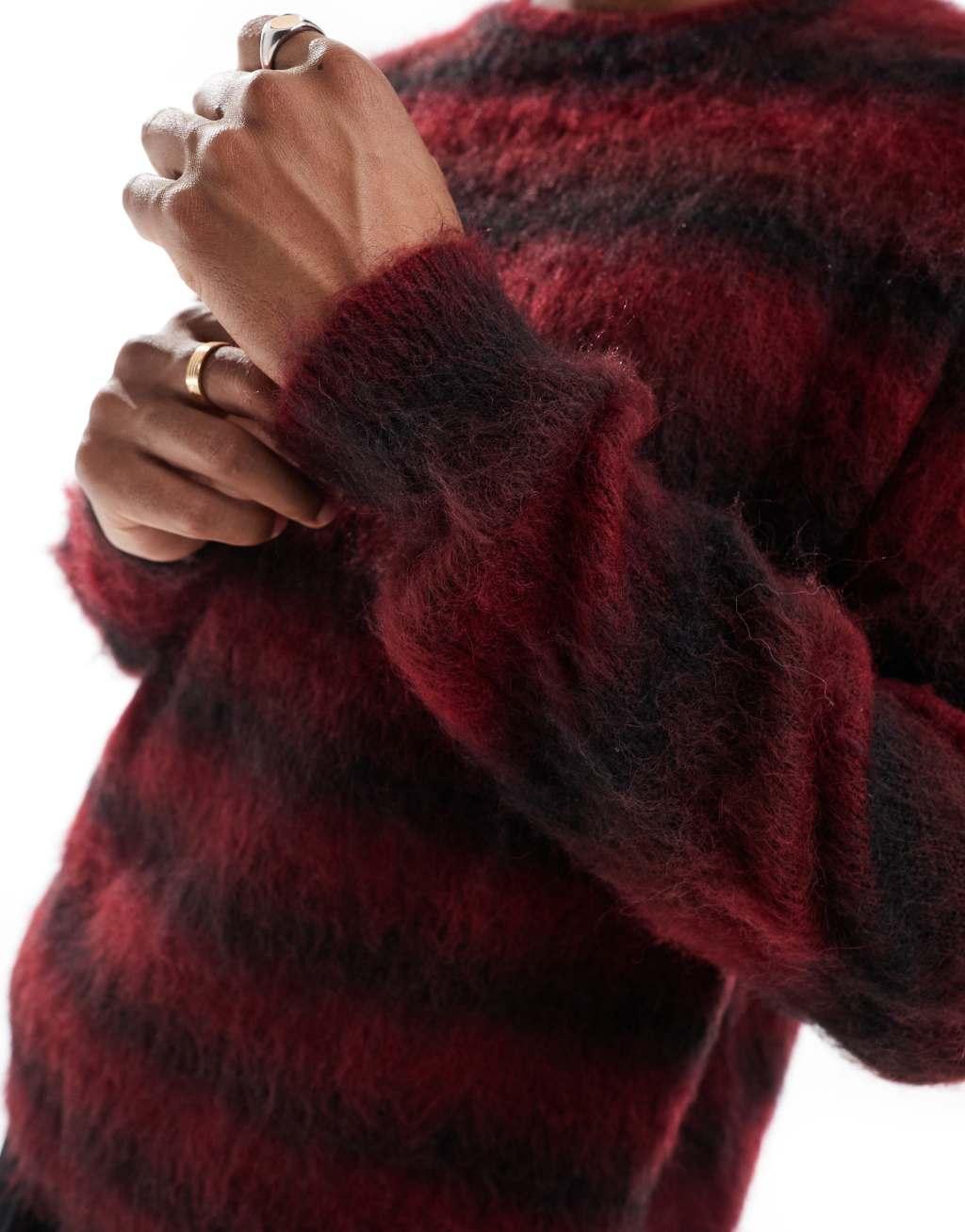 ASOS DESIGN oversized fluffy knit sweater in red stripe Product Image