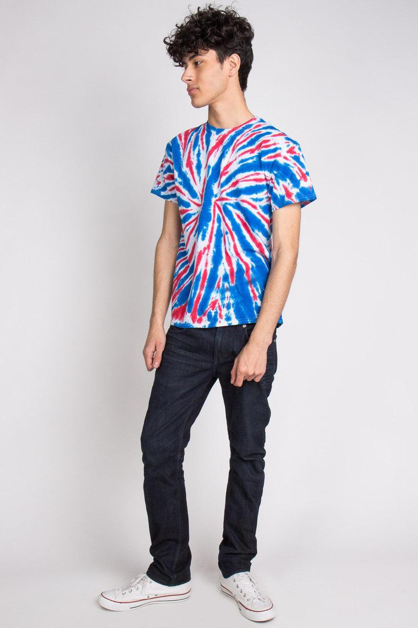 Red, White, & Blue Tie Dye Spiral Tee Product Image