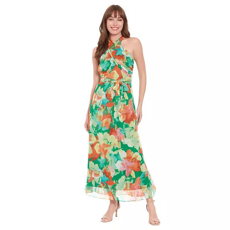 Women's London Times Floral Wrap Halter Maxi Dress, Size: 6, Green Team Product Image