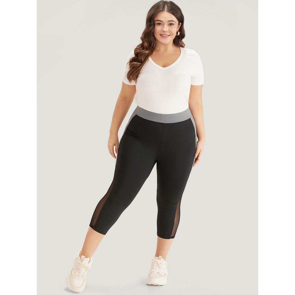 Plus Size Contrast Patchwork Mesh Skinny High Rise Leggings Women Black Casual High stretch Skinny High Rise Dailywear Leggings BloomChic 14-16/1X Product Image