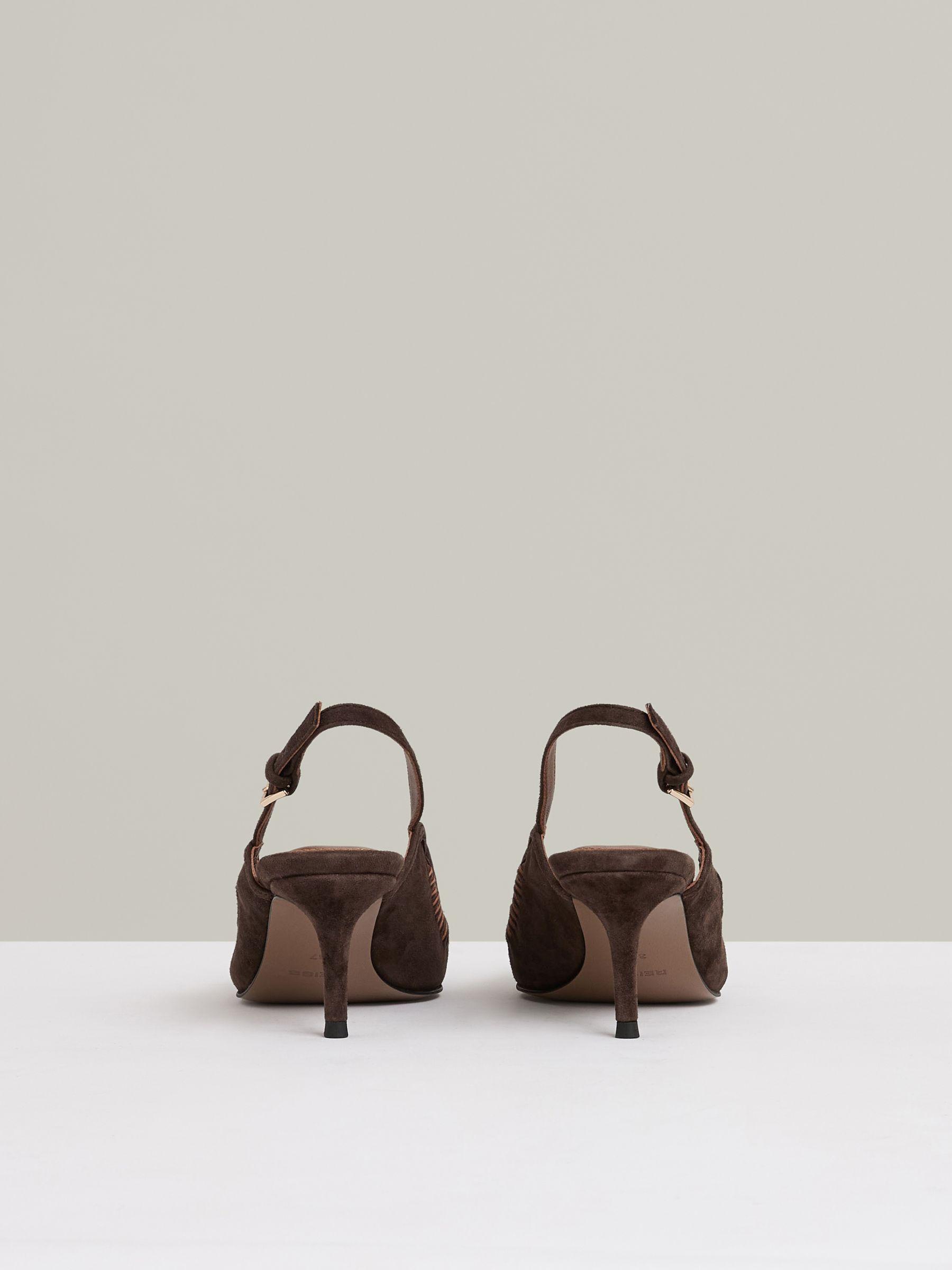 Suede Twist Detail Slingback Court Shoes in Chocolate Product Image