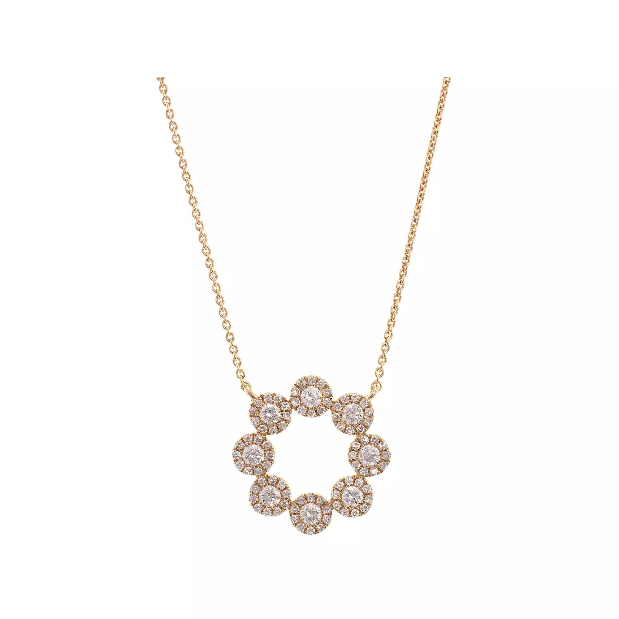 Luxle 14k Gold 1/2 Carat T.W. Diamond Circle Halo Necklace, Women's Product Image