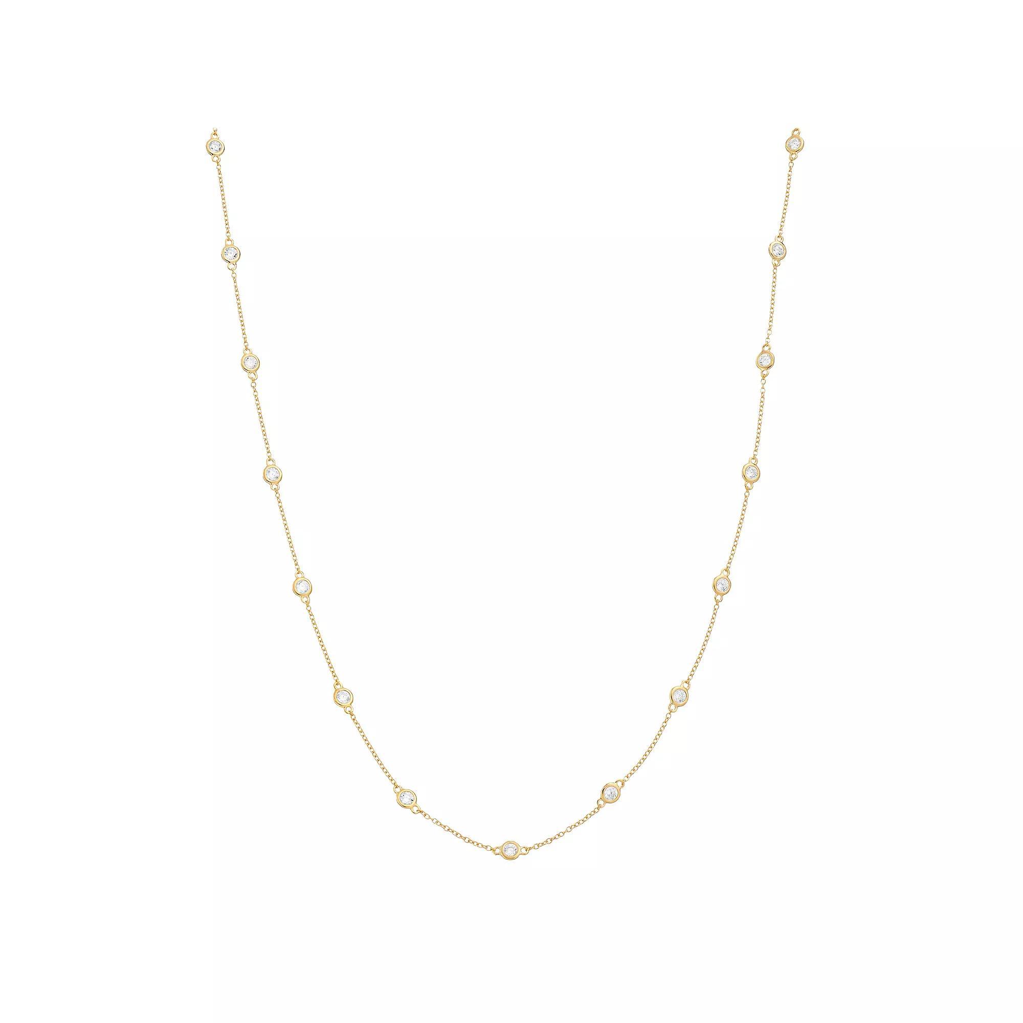 Sterling Silver Cubic Zirconia Station Necklace, Women's, Size: 20", Gold Tone Product Image