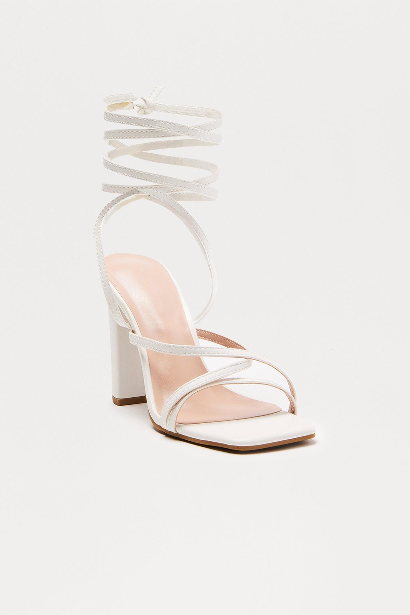 Drawn To You Wrap Up Heels - White Female Product Image