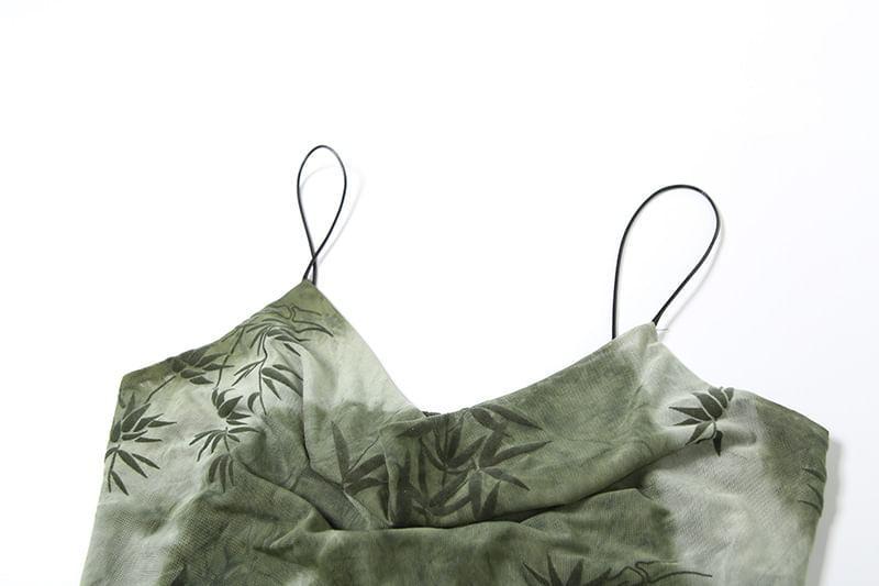 Spaghetti Strap V-Neck Print Mini A-Line Dress Product Image
