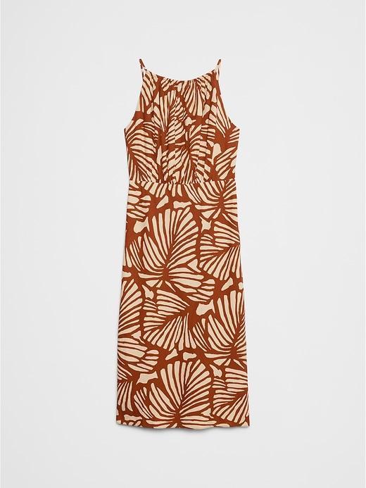 Linen-Blend High-Neck Midi Dress Product Image