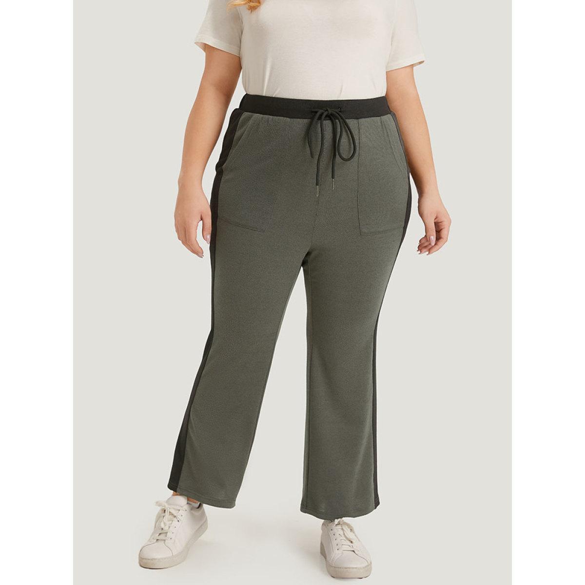 Contrast Pocket Drawstring Bootcut High Rise Sweatpants Multicolor Plus Size Women Casual Dailywear Contrast 26/4X Bloomchic Product Image