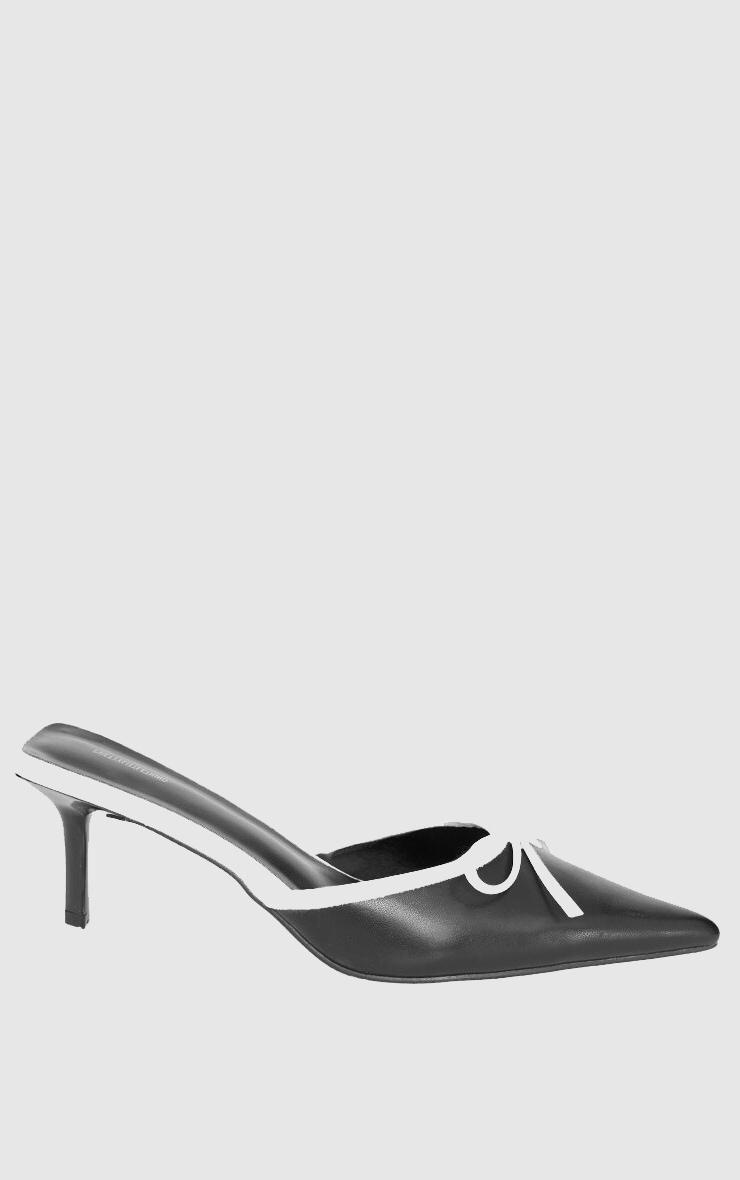 Monochrome Pu Point Toe Bow Detail Mid Heeled Court Mules Product Image