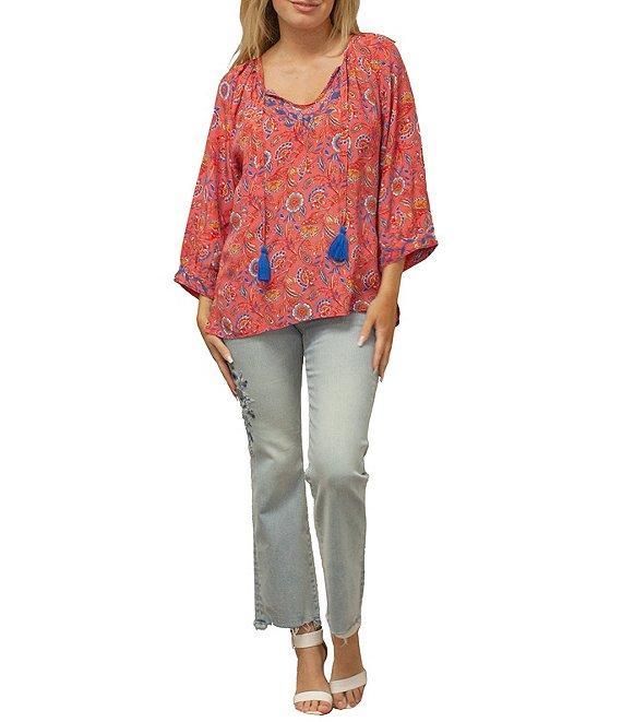 Karyn Seo Penny Embroidered Round Neck 3/4 Sleeve Blouse Product Image