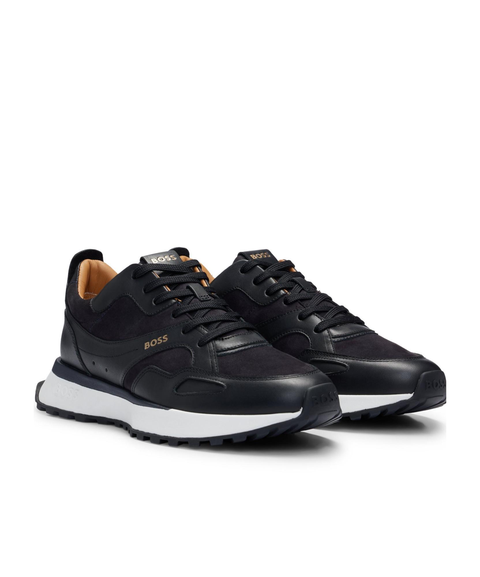HUGO BOSS Leather-trimmed Suede Sneakers In Black Product Image