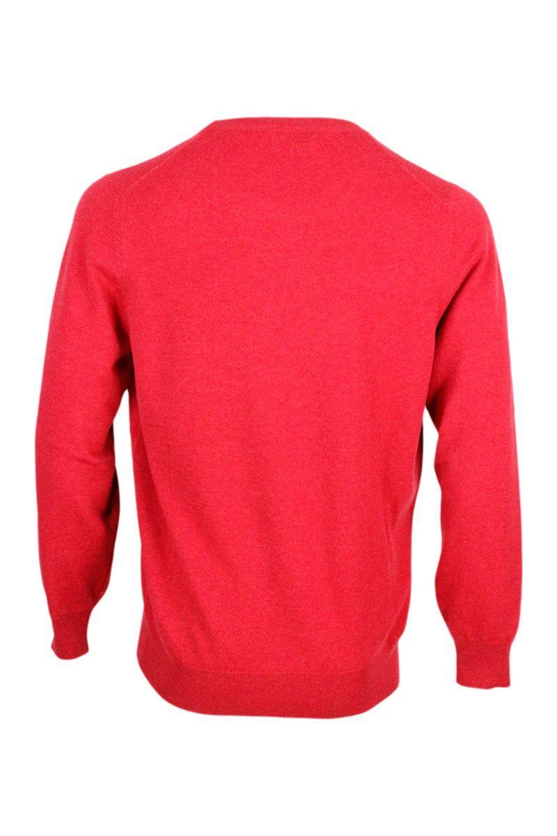 BRUNELLO CUCINELLI Long-sleeved Crew-neck Sweater In Fine 2-ply 100% Cashmere In Rojo Product Image