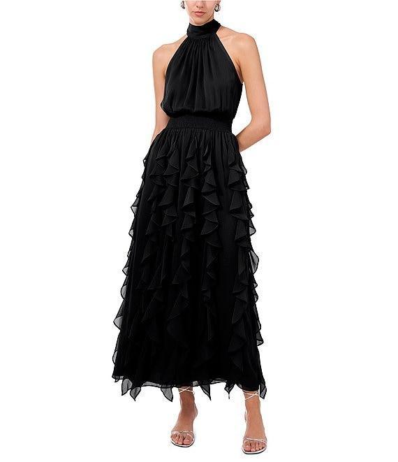 1. STATE Flounce Cascading Halter Neck Sleeveless Maxi Dress Product Image