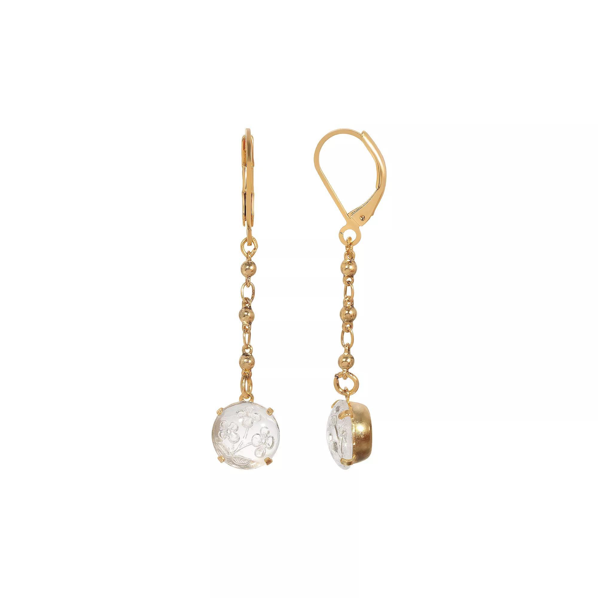 1928 Gold Tone Clear Flower Linear Earrings, Womens, White Product Image