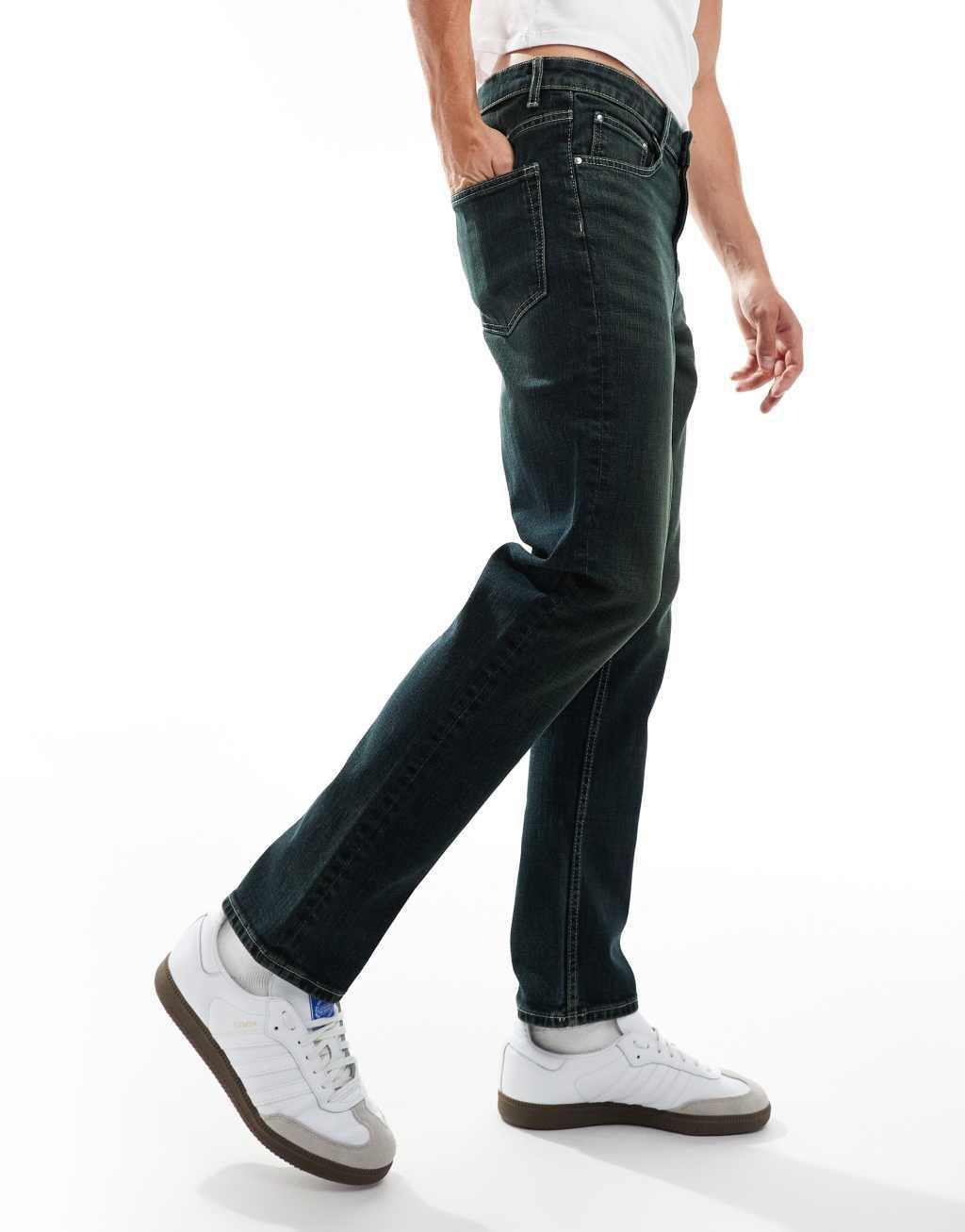 ASOS DESIGN slim jeans in washed black with green tint Product Image
