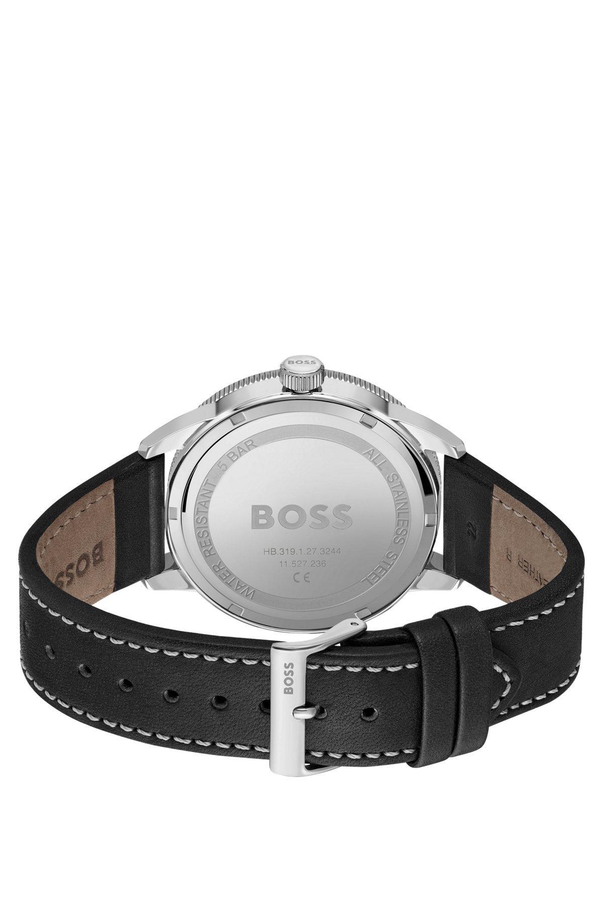BOSS - Leather-strap watch with black dial Product Image