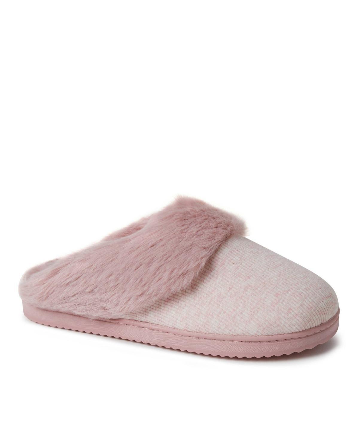 Dearfoams Dahlia Rib Knit Faux Fur-Lined Women's Scuff Slippers, Size: Small, Light Grey Gray Product Image