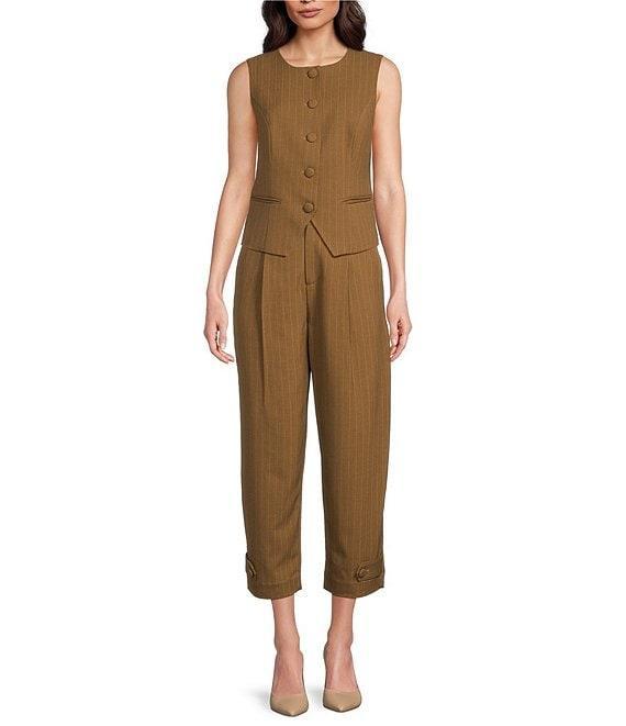 Gibson & Latimer Pinstripe Woven Round Neck Button Front Coordinating Vest Product Image