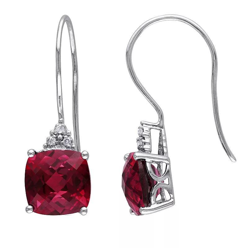 Stella Grace 10k White Gold Lab-Created Emerald & Diamond Accent Hook Earrings, Womens Product Image