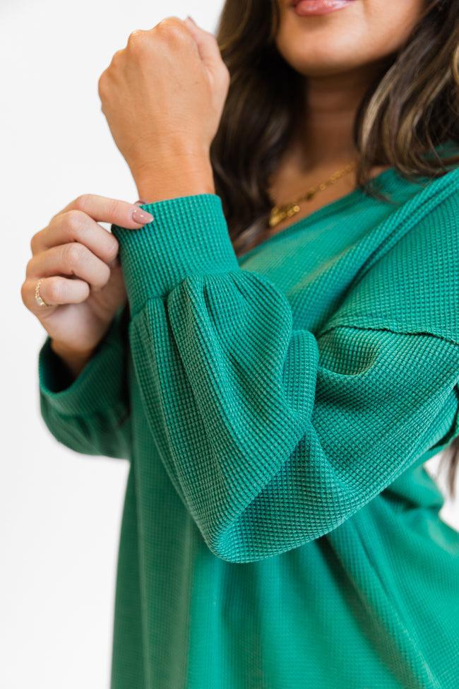 Sending Love Evergreen Oversized Waffle V-Neck Top FINAL SALE Product Image