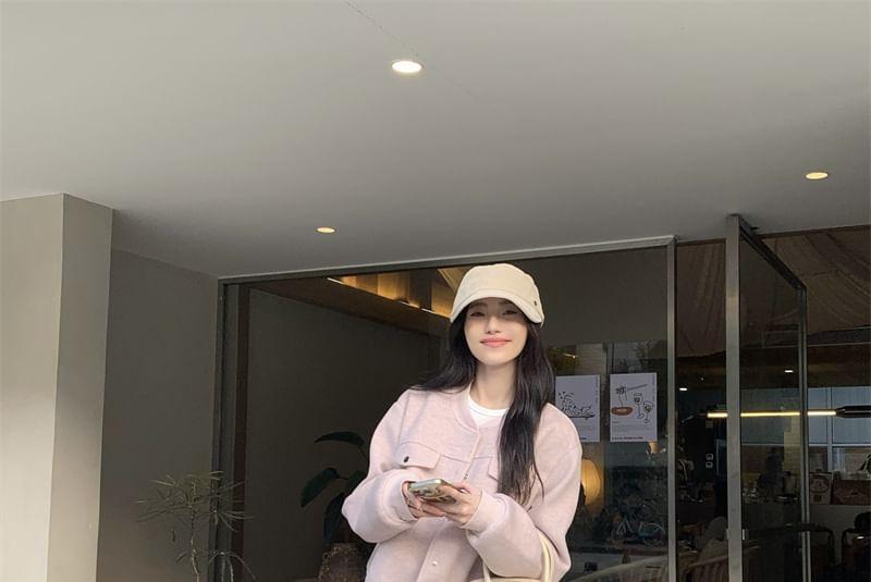 Plain Button Bomber Jacket / Long-Sleeve Crew Neck T-Shirt / Mid Rise Wide Leg Pants Product Image