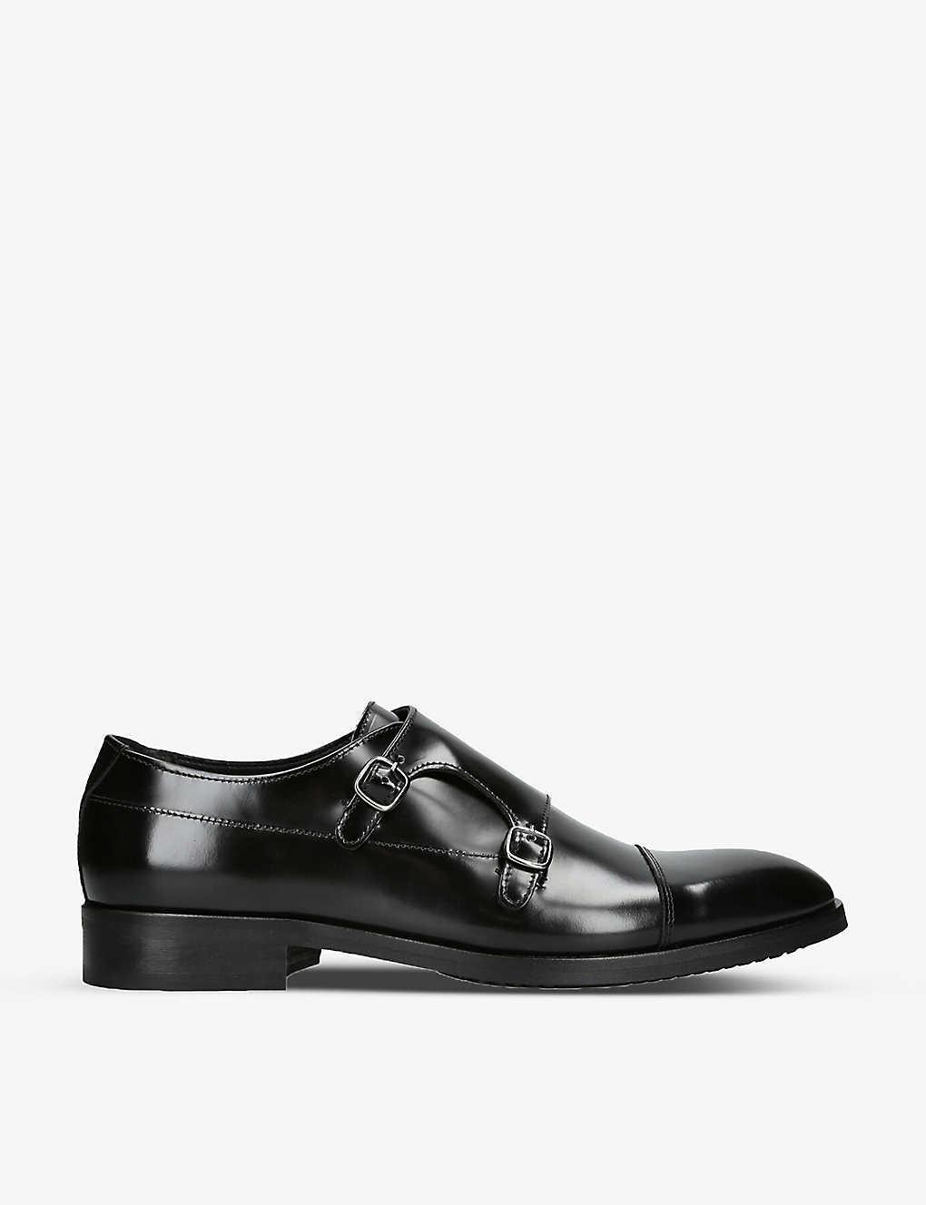 KURT GEIGER London Mens Black Hunter Monk-strap Buckled Leather Shoes Product Image