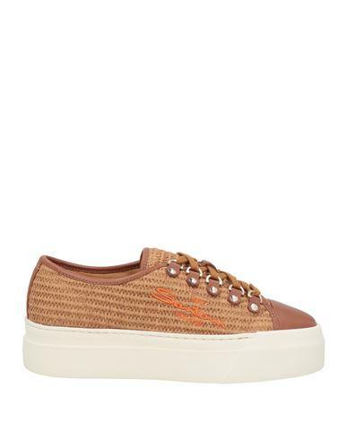 SANTONI Woman Sneakers Brown Size 8 Textile Fibers, Leather Product Image