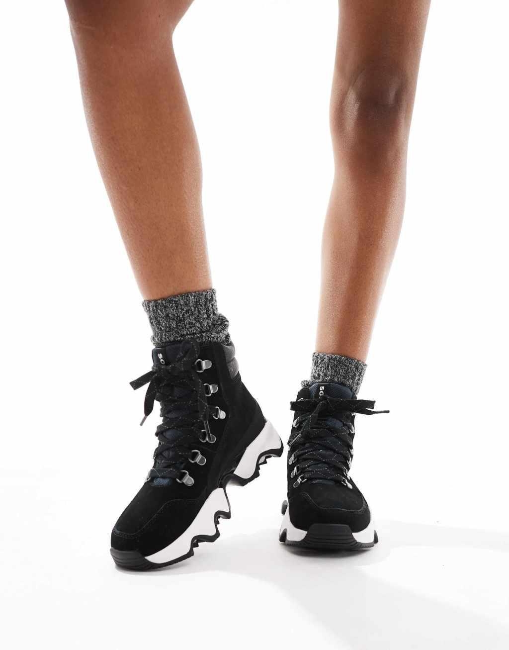 Sorel Kinetic Impact Conquest Plus WP waterproof suede snow boots in black and sea salt Product Image