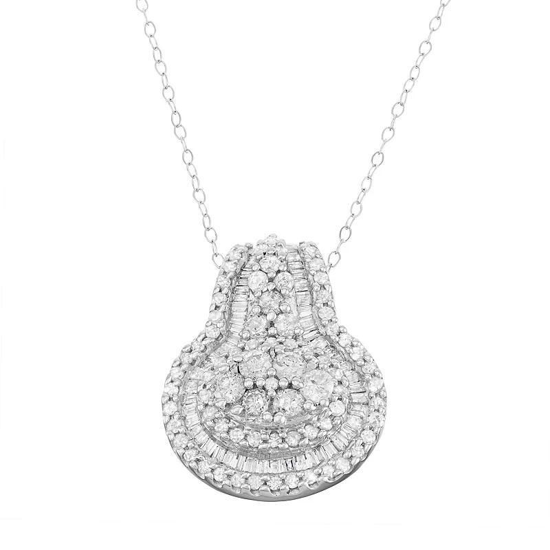 Jewelexcess 10k White Gold 1 Carat T.W. Diamond Halo Pendant Necklace, Women's, Size: 18" Product Image