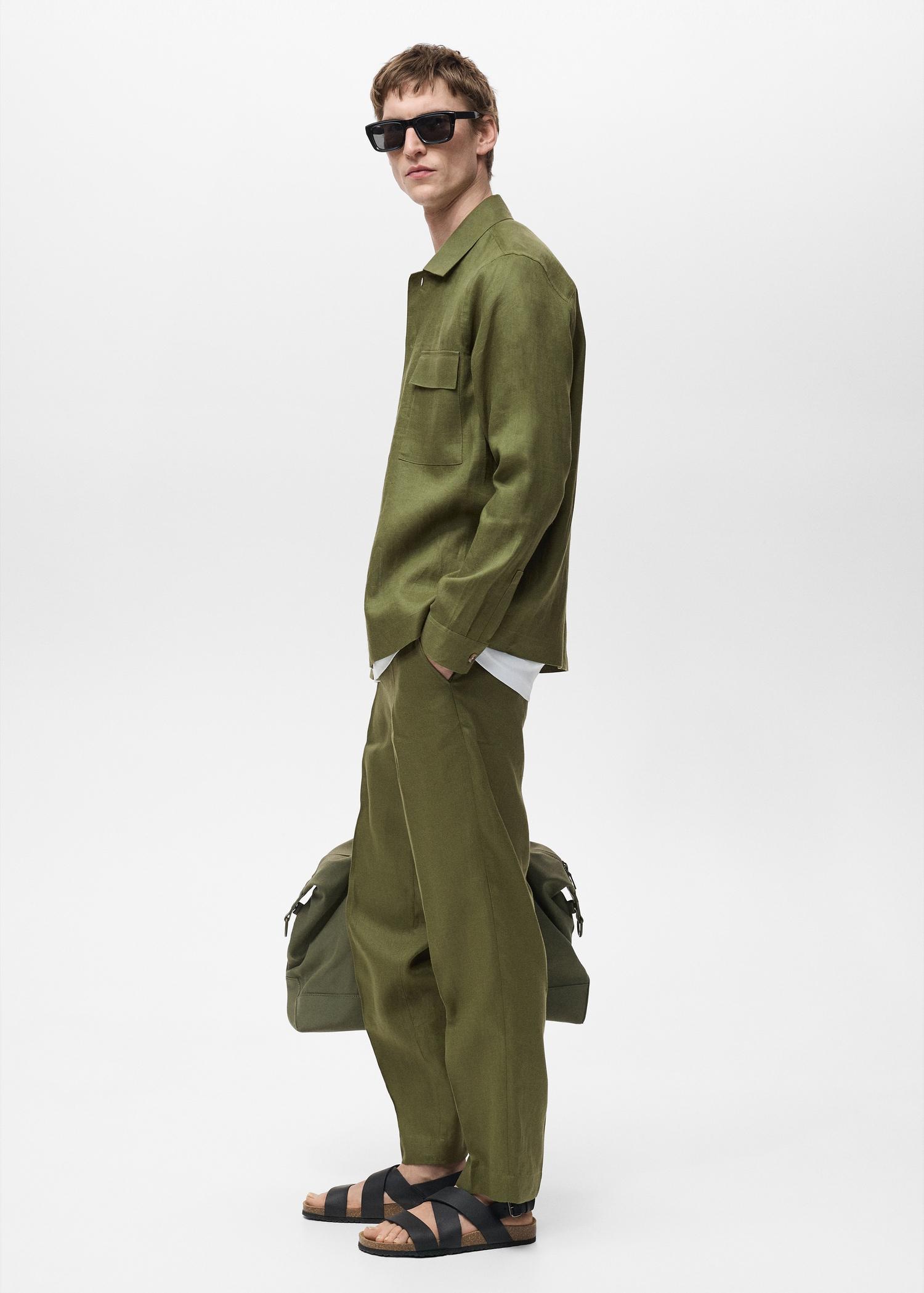 100% linen regular-fit trousers - Men | MANGO USA Product Image